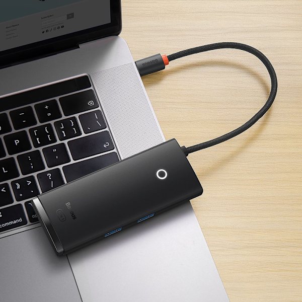 Baseus Lite Series Multifunksjon USB Type C HUB - 2 x USB 3.0 / USB Type C PD / HDMI 1.4 / SD/TF Svart (WKQX050101)