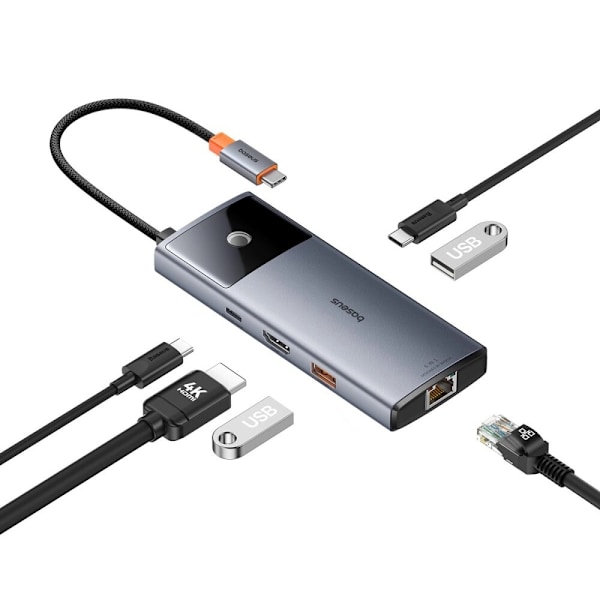 USB HUB 6in1 Baseus Metal Gleam Series USB-A/USB-C/USB-C PD/HDMI/RJ45 - svart