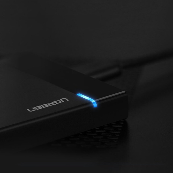Ugreen HDD SSD-stasjonsdeksel SATA 2.5 USB 3.2 Gen 1 (5 Gbps) micro USB SuperSpeed+ 0,5 m kabel svart (US221 30848)