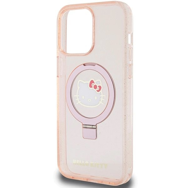 Hello Kitty Ring Stativ Glitter Electrop Logo MagSafe Deksel til iPhone 15 Pro Max - Rosa