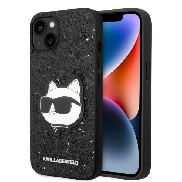 Karl Lagerfeld KLHCP14MG2CPK iPhone 14 Plus 6.7 svart/svart hardt deksel Glitter Choupette Patch