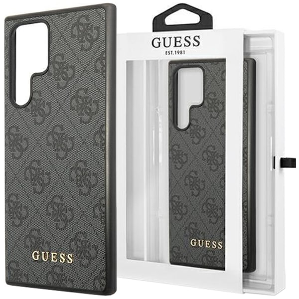 Guess GUHCS23LG4GFGR S23 Ultra S918 veske - grå hard veske 4G metall gull logo