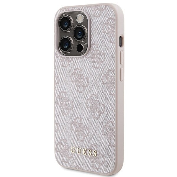 Guess 4G Metal Gold Logo beskyttelsesdeksel til iPhone 15 Pro - rosa