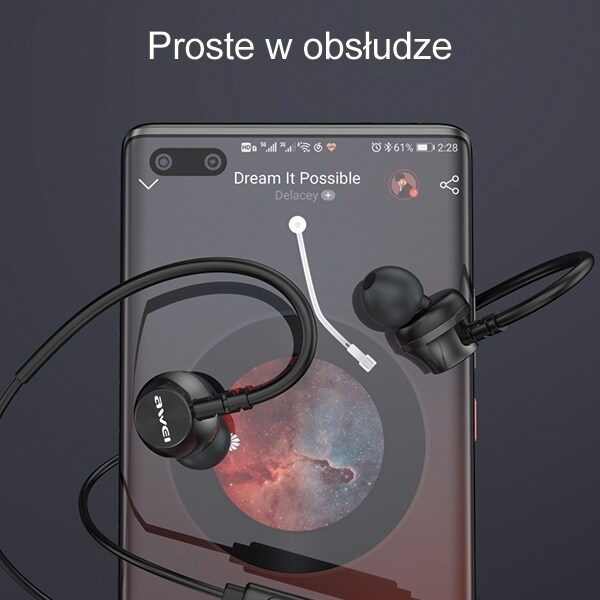 AWEI L3 stereohörlurar 3,5 mm jack svart/svart