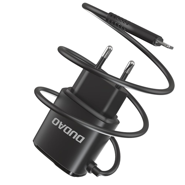 Dudao 2x USB-vegglader med innebygd 12 W Lightning-kabel sort (A2ProL svart)