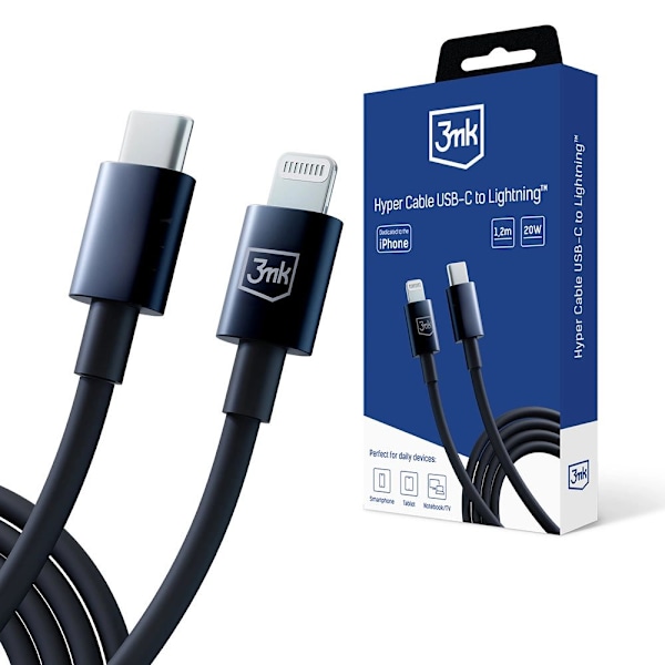 3mk Hyperkabel USB-C / Lightning 20W 1,2m - svart