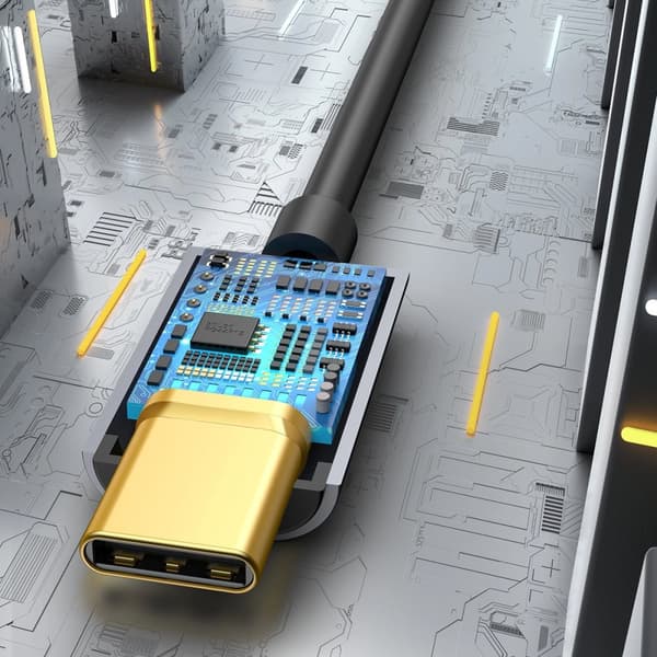 Baseus L54 Adapter for USB-C Hodetelefon / Mini Jack 3,5 mm DAC 24-bit 48 KHz - Grå