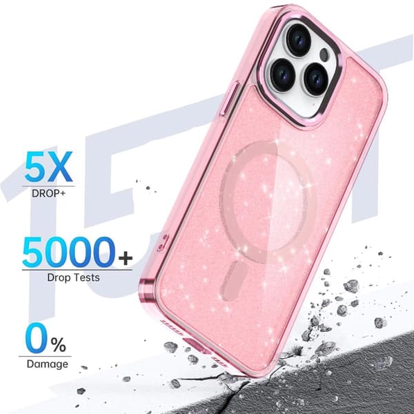 GLITTER CASE MAGSAFE TIL IPHONE 16 PRO - PINK MED GLITTER