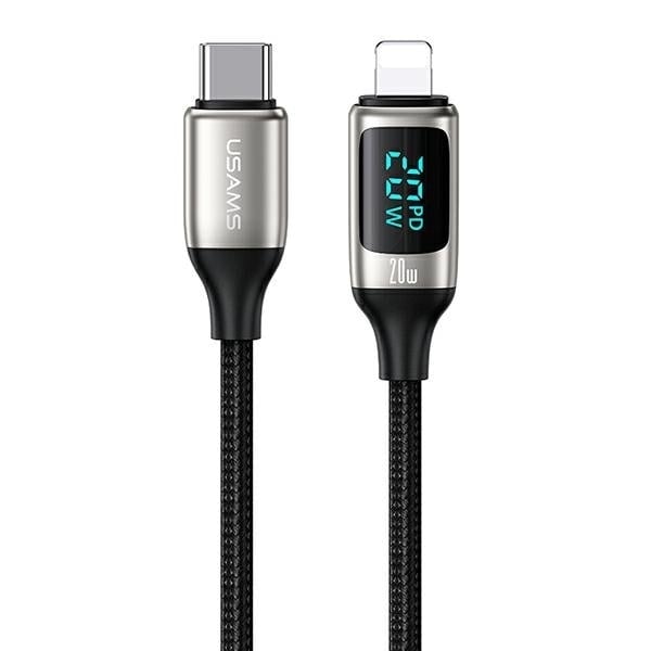 USAMS Flätad kabel U78 USB-C till Lightning LED 1,2m 20W PD Snabbladdning vit/vit SJ545USB02 (US-SJ545)