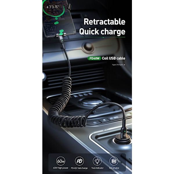 MCDODO KABEL USB-C SPIRALFJÄDER SNABBLADDNING USB TYP C LED 2M