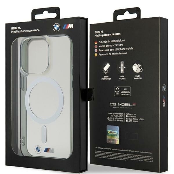 BMW BMHMP14XHCRS-deksel til iPhone 14 Pro Max 6.7 - gjennomsiktig hardt deksel Silver Ring MagSafe
