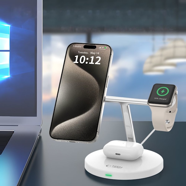 TECH-PROTECT QI15W-A35 3I1 MAGNETISK MAGSAFE TRÅDLØS OPLADER HVID