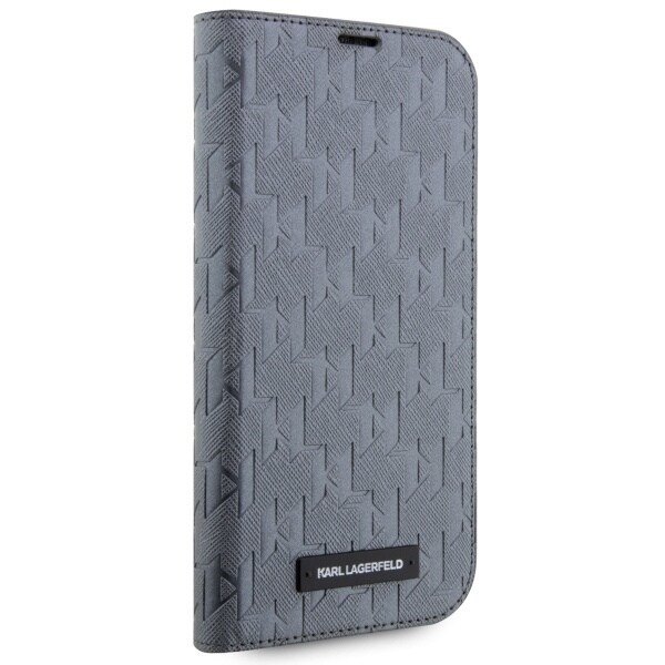 Karl Lagerfeld Saffiano Monogram KLBKP14LSAKLHPG deksel til iPhone 14 Pro - sølv