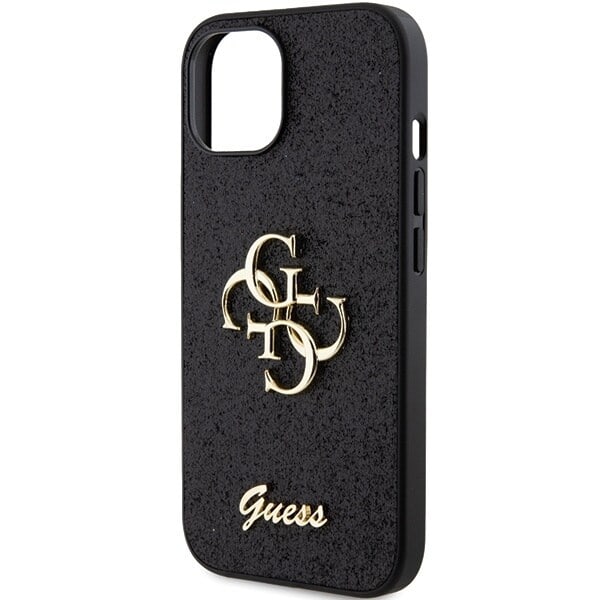 Guess Glitter Script Big 4G deksel til iPhone 15 - svart