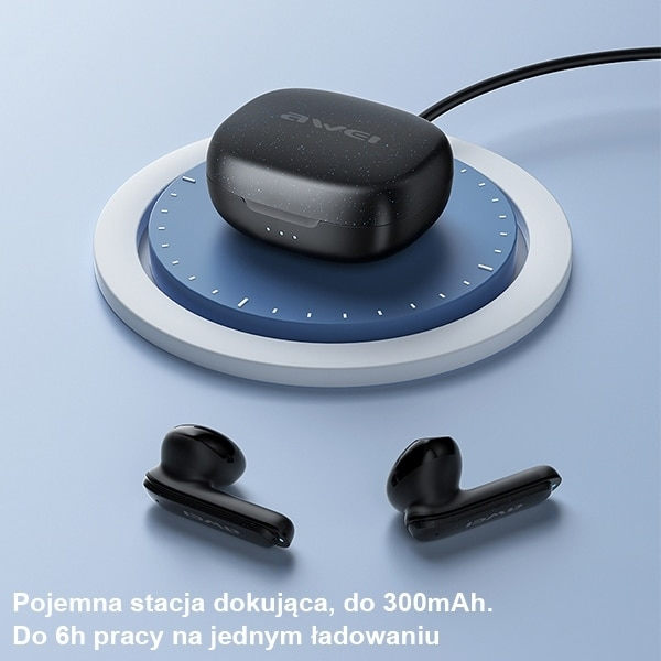 AWEI Bluetooth 5.3 T66 TWS hörlurar + dockningsstation svart/svart
