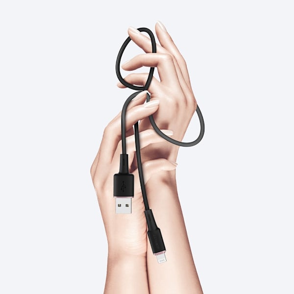 ACEFAST KABEL LANG STÆRK MFI USB - LYN 1,2M 2,4A SORT