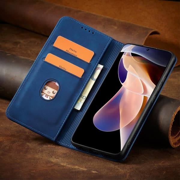 Magnet Fancy Case Case for Xiaomi Redmi Note 11 Card Wallet Protector? blå stativ