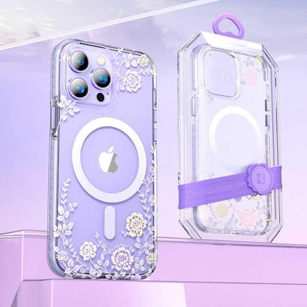 Kingxbar Flora-serien magnetisk iPhone 14 Pro MagSafe-deksel, dekorert med peonblomsttrykk