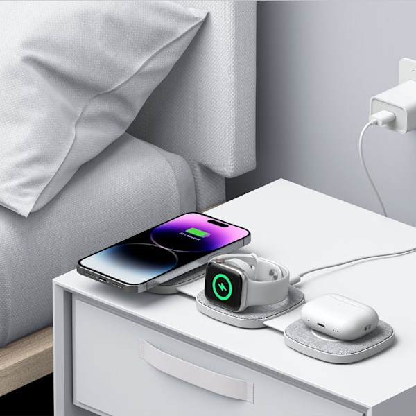 TECH-PROTECT QI15W-A32 3IN1 MAGNETISK MAGSAFE TRÅDLØS LADER GRÅ
