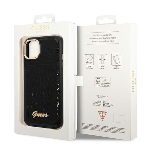 Guess GUHCP14MHGCRHK iPhone 14 Plus 6.7 svart/svart hardt deksel Croco Collection