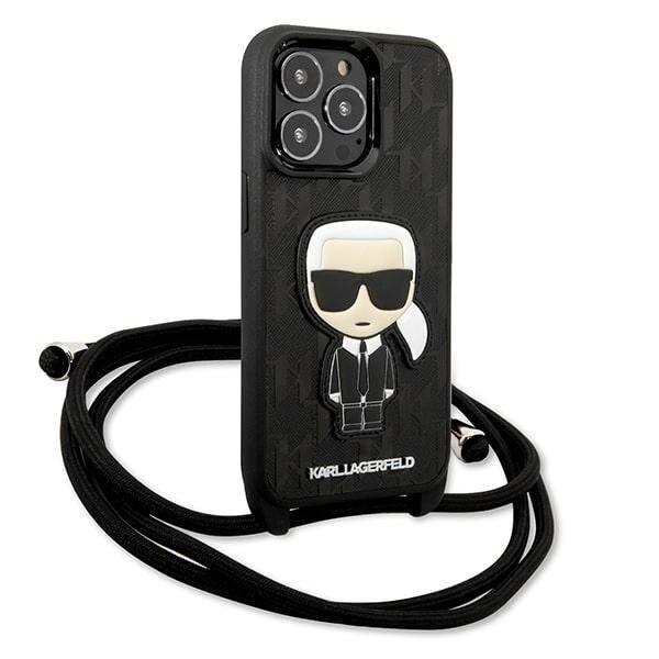 Karl Lagerfeld KLHCP13LCMNIPK iPhone 13 Pro / 13 6,1" hårdfodral svart/svart Läder Monogram Patch och sladd Iconik