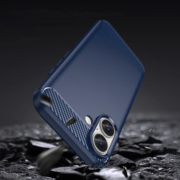 CARBON CASE SILIKONE ETUI TIL IPHONE 16 - BLÅ
