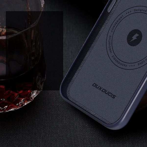 Dux Ducis Naples beskyttelsesdeksel til iPhone 14 Plus magnetisk skinnveske MagSafe blå
