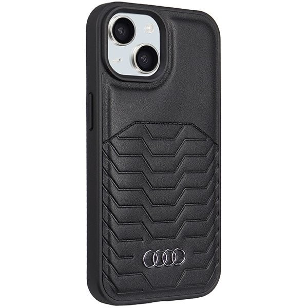 AUDI SYNTETISK LÆDER TASKE MED MAGSAFE TIL IPHONE 15 PLUS / 14 PLUS - SORT