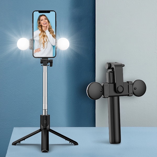 SELFIE STICK WR1YXS TELESKOPSTATIV 0,71M MED RUND LAMPE - SORT