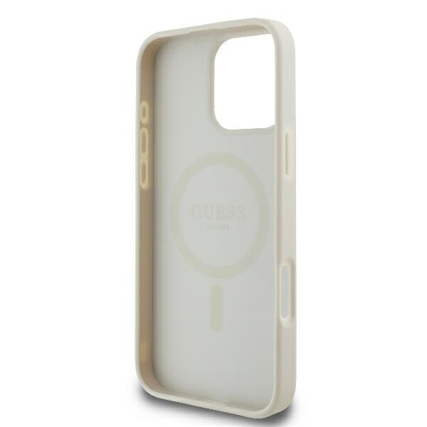 Guess GUHMP16LPGPYSH iPhone 16 Pro 6,3" vit/vit hårdfodral Peony Script Logo MagSafe