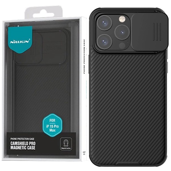 Nillkin CamShield Pro Magnetic Protective Case for iPhone 15 Pro Max med kamerabeskyttelse - svart