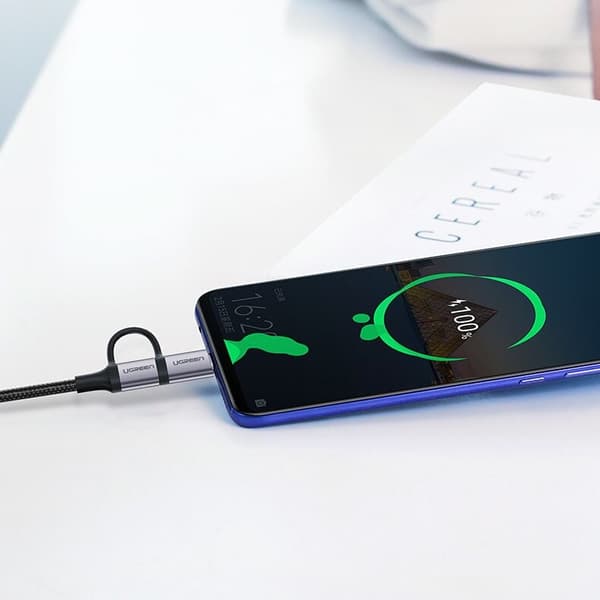 UGRØN HURTIG KABEL HOLDBAR LANG 2I1 USB TIL MICRO USB USB-C 1M