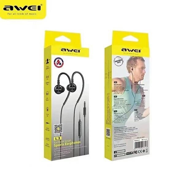 AWEI L3 stereohörlurar 3,5 mm jack svart/svart