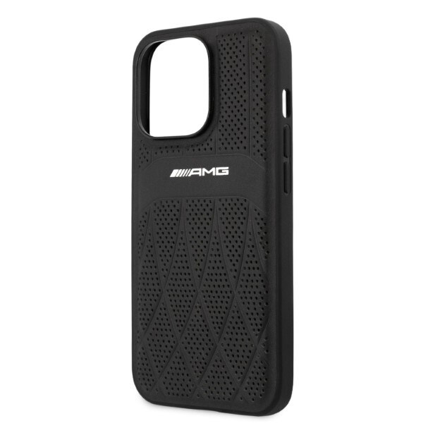 AMG AMHCP13XOSDBK iPhone 13 Pro Max 6,7" svart/svart hårdfodral Läder Curved Lines