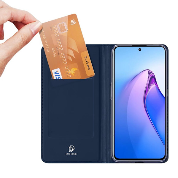 Dux Ducis Skin Pro-veske til Oppo Reno 8 Pro-deksel med flip-kortlommebok? blå stativ