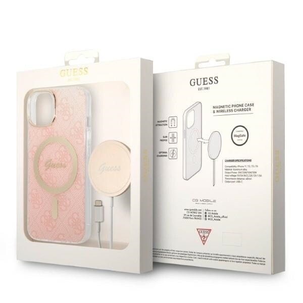 Guess sett MagSafe lader + etui for iPhone 14 6.1 rosa 4G Print (GUBPP14SHMEACSK)