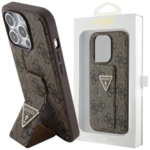 Guess Grip Stand 4G Triangle Strass-deksel til iPhone 15 Pro - Brun