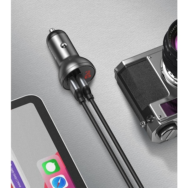 Baseus billader 2x USB 4.8A 24W LCD med sølv (CCBX-0S)