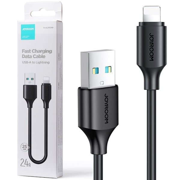 Joyroom USB-lade-/datakabel - Lightning 2,4A 0,25m svart (S-UL012A9)