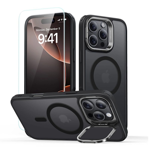 ESR CLASSIC HYBRID KICKSTAND HALOLOCK MAGSAFE + ETUI I HÆRDET GLAS TIL IPHONE 16 PRO - SORT