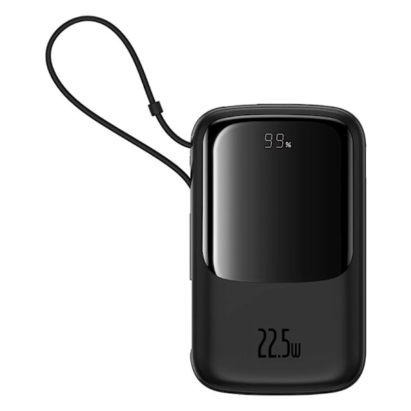 Baseus Qpow Pro+ 10 000 mAh 22,5 W strømforsyning med innebygd USB-C-kabel og skjerm - svart