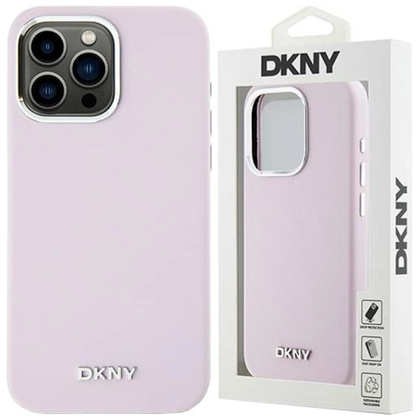 DKNY flytende silikon liten metalllogo MagSafe beskyttelsesveske til iPhone 14 Pro Max - Rosa