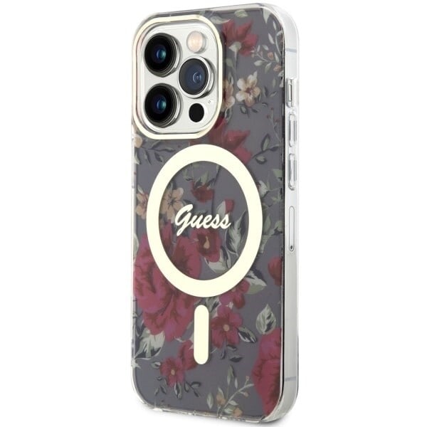 Guess GUHMP14LHCFWSA-deksel til iPhone 14 Pro grønn/khaki hardt deksel Flower MagSafe