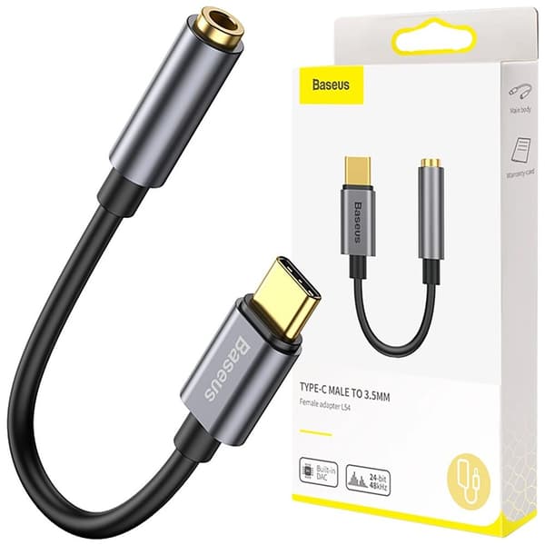 Baseus L54 Adapter for USB-C Hodetelefon / Mini Jack 3,5 mm DAC 24-bit 48 KHz - Grå