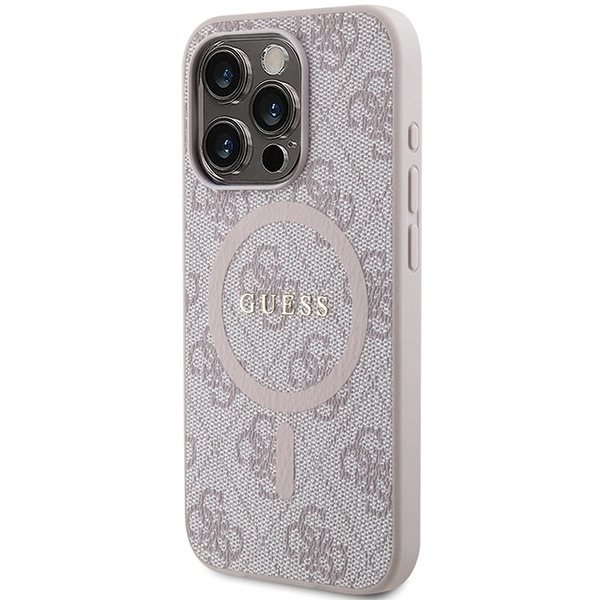 Guess 4G Collection Leather Metal Logo MagSafe-deksel til iPhone 15 Pro - Rosa
