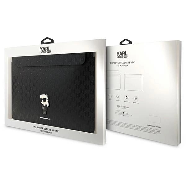 KARL LAGERFELD SAFFIANO MONOGRAM IKONIK ETUI TIL EN 14" BÆRBAR COMPUTER - SORT