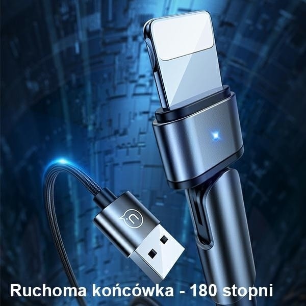 USAMS U60 2A Lightning Braided Swivel Kabel svart/svart 1m SJ476USB01 (US-SJ476)