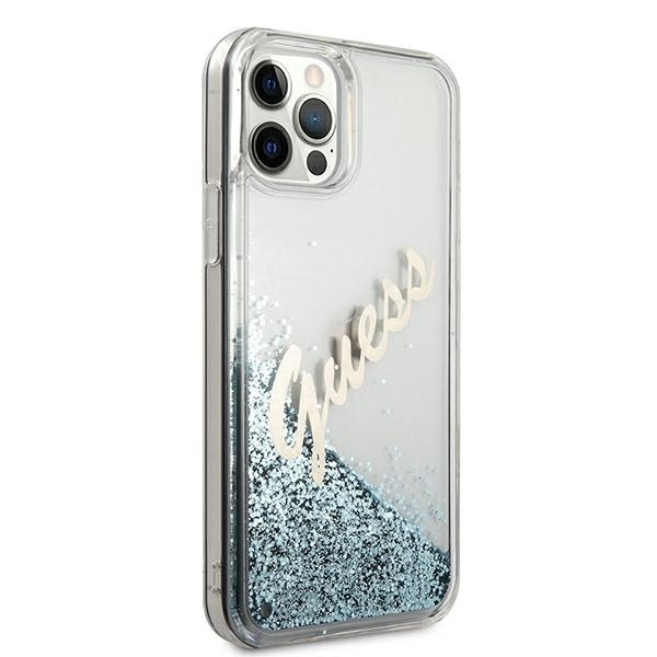 Guess GUHCP12LGLVSBL iPhone 12 Pro Max 6.7 blå/blå hardt deksel Glitter Vintage Script
