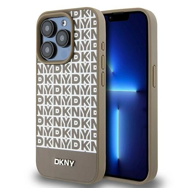 DKNY skinntrykt mønster metalllogo MagSafe-deksel til iPhone 15 Pro - Brun