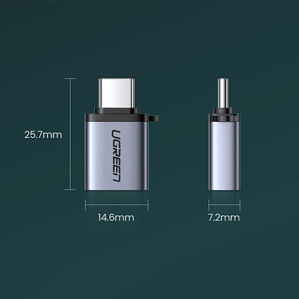 UGREEN US270 USB-C (HAN) / USB-A 3.0 (HUN) ADAPTER MED SNOR - GRÅ